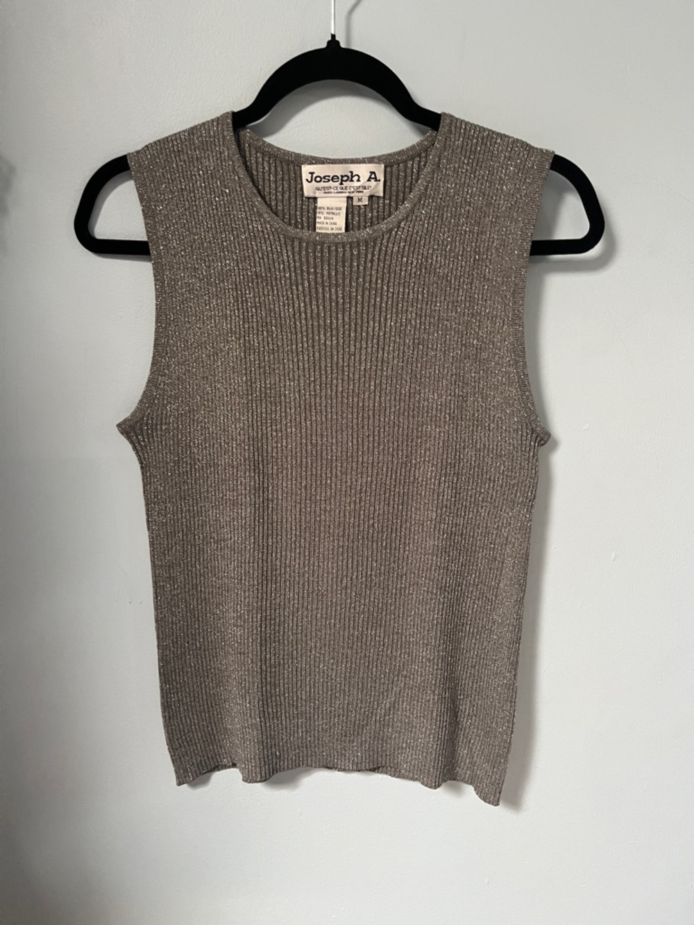 Vintage Silk Joseph A Metallic Ribbed Crewneck Tank in Taupe Gray